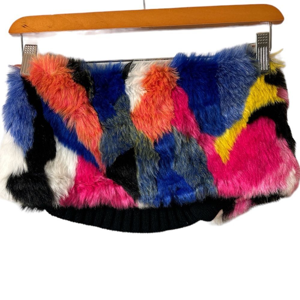 Target multicolor faux fur muffler with knit elastic back artsy colorful